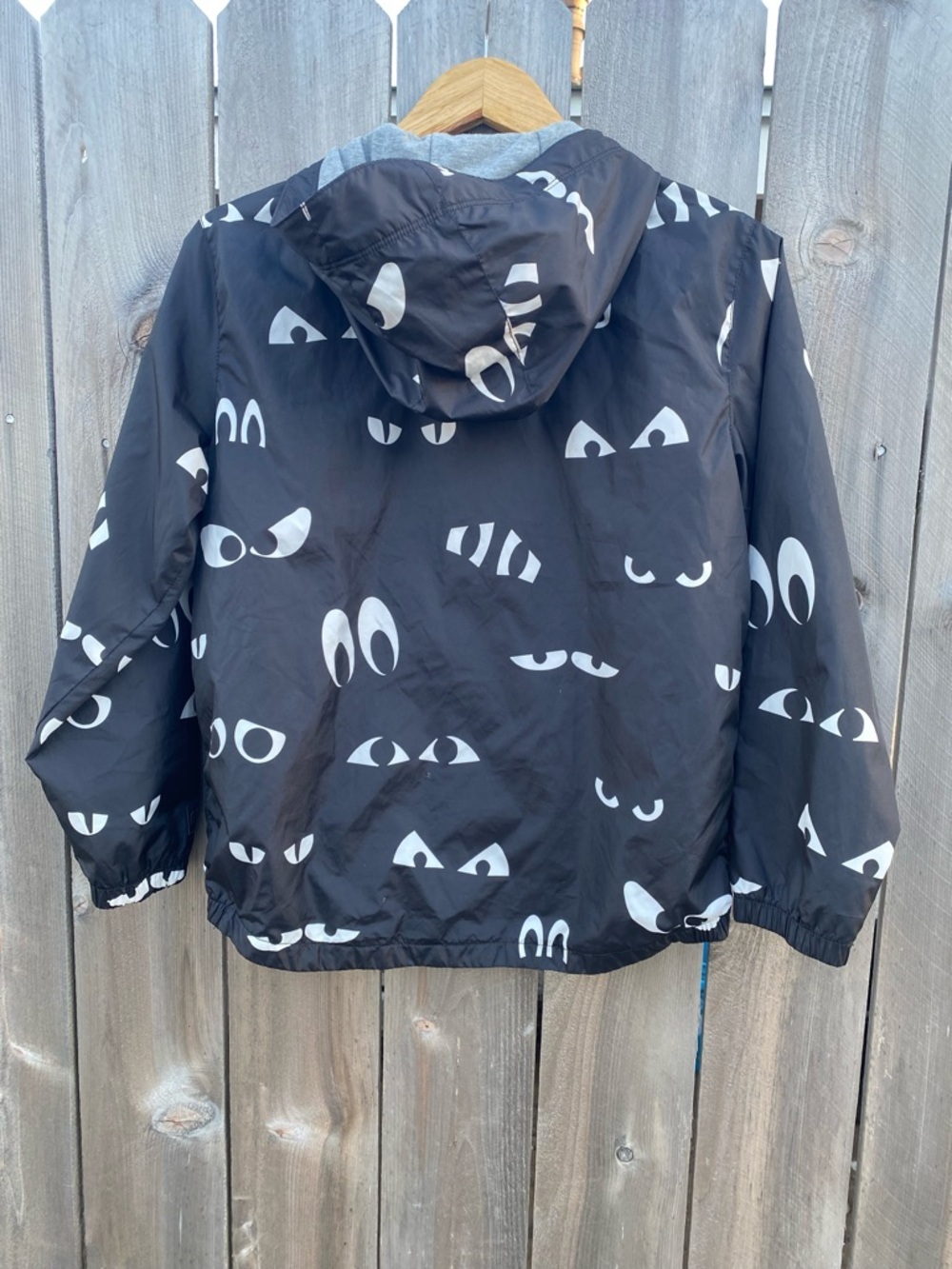 Gap Kids Black Hooded Windbreaker Jacket with White Eye Print - Picture 3 of 4